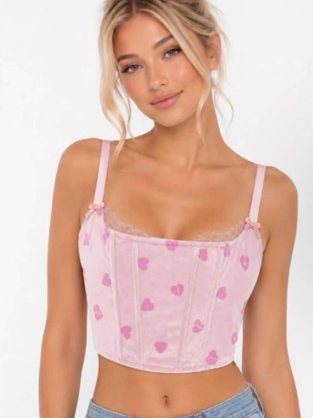 NWT SKIMS Velvet Lace Pink Heart Cropped Corset